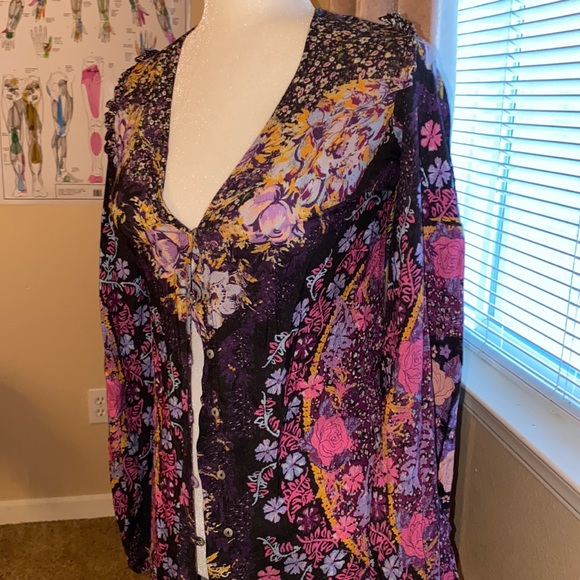 NWT Free People maxi BOHO FLORAL Dress Pink / purple  Size XSMALL - Picture 2 of 8